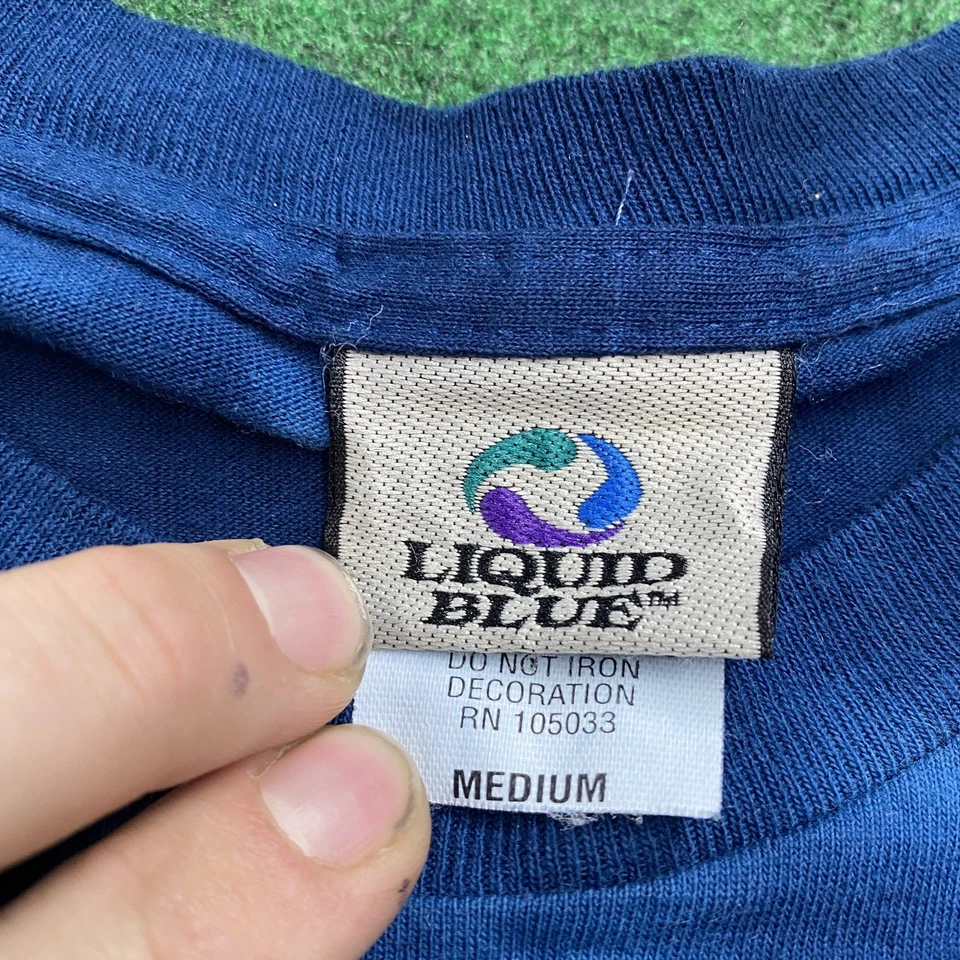 Vintage U.S. Navy Shirt Mens M Blue 90S Y2K Military Liquid Blue Tie Dye Tee - Image 3 of 4