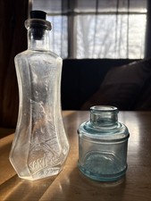 Antique Carter&rsquo;s Aqua Inkwell #6 & 5oz Clear Bottle.