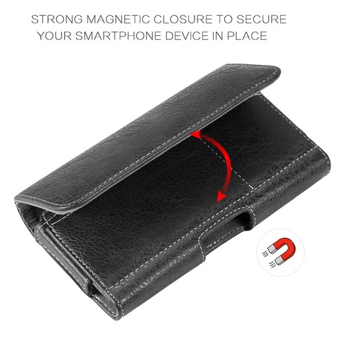 Funda de teléfono grande horizontal universal de cuero con ranura para tarjeta - negra - Imagen 2 de 5
