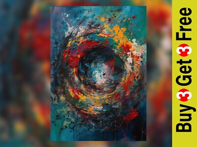 Lebendiger kosmischer Wirbel 5''x7'' Druck auf mattem Papier | Ausdrucksstarke abstrakte Malerei