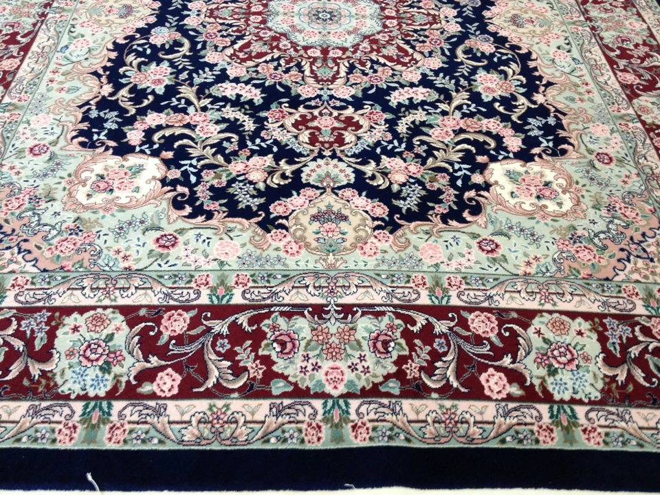 Alfombra oriental anudada a mano de lana y seda fina 8 x 10 Foto 3 de 4