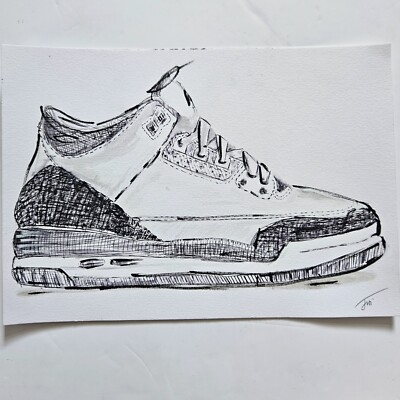 Air Jordan 3 White cement Reimagined Pen Drawing A4 Paper