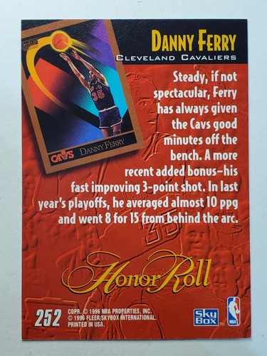 1995-96 SkyBox Premium #252 Danny Ferry HR ~ Cleveland Cavaliers HONOR ROLL - Picture 2 of 2