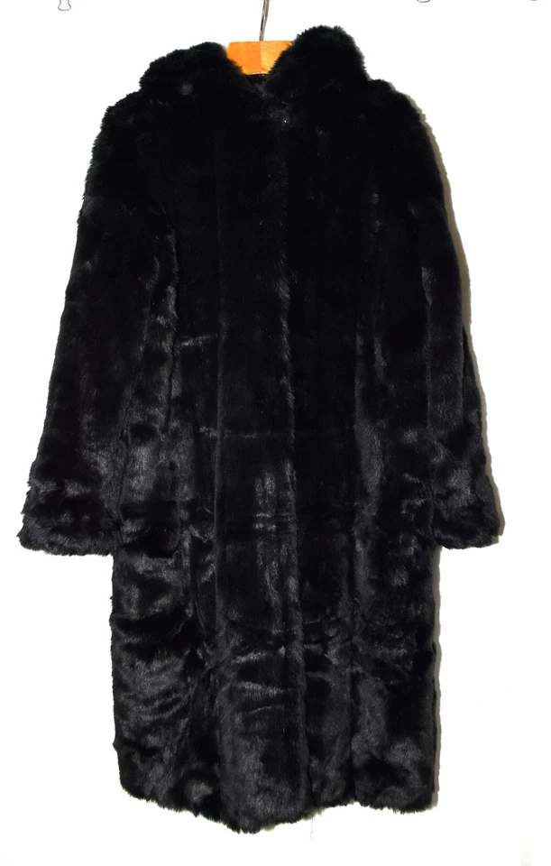 Abrigo midi con capucha puños enrollables de piel sintética negro Roaman's talla M 14-16 nuevo sin etiquetas Foto 3 de 4