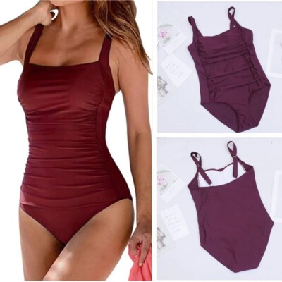 Women's One-Piece Swimsuit Vintage Tummy Control Bathing Suit Swimwear  Medium