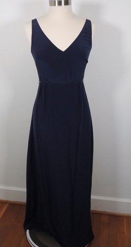 Beth Bowley Womens 6 Silk Slip Dress V Neck Sexy Gown Deep Blue Maxi Sleeveless - Picture 2 of 7