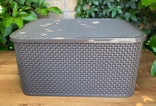 Image of Storage Basket Boxes Rattan Style with Lid Cream or Grey