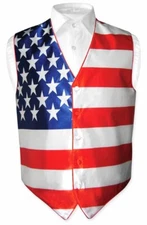Men's Dress Vest American Flag Design Red White Blue Color for Suit or Tuxedo