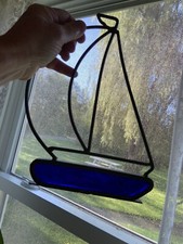 Vintage Block Stained Glass Sailboat Sculpture Stunning Unique 