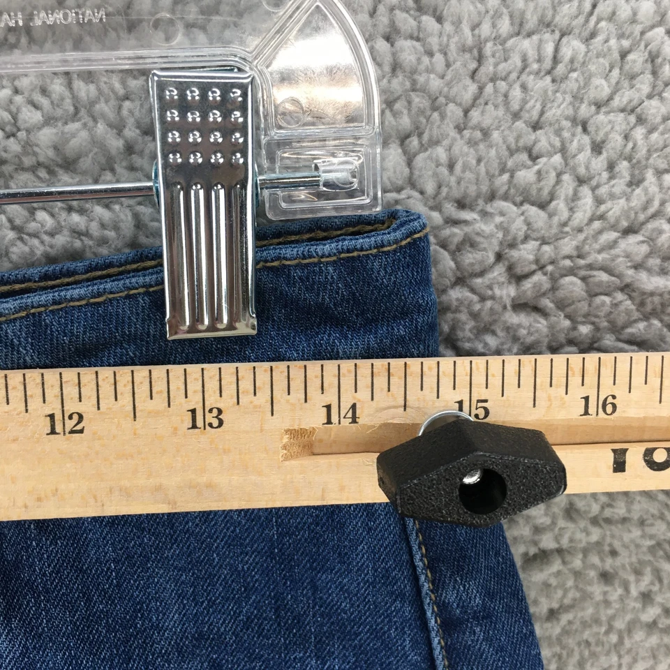 Minifalda Aero tiro alto botón mosca para mujer 8 azul denim lavado medio frente plano Foto 3 de 4