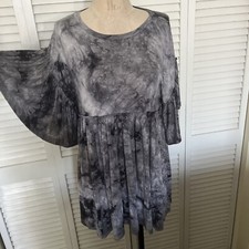 Urban Outfitters mini dress top XS black grey tiedie marble stretch flowy ruffle