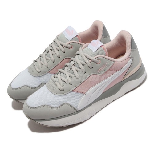 gray and pink puma shoes