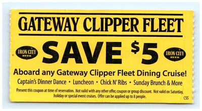 Vintage Gateway Clipper Fleet Iron City Shuttle Pass Coupon