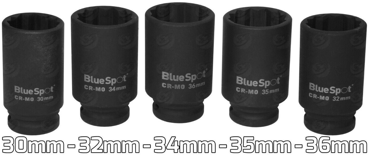 US PRO 12-Point Thin Wall Impact Socket Set – 1/2" Drive, Deep, Metric, 5-Piece For Axle Hub Nuts