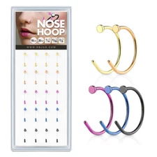 Multi-Color Titanium Anodized Stainless Steel Open Ended Nose Ring Hoop 8mm 22G 
