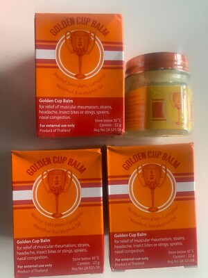 Golden Cup Balm Thai Ointment Herbal , massage balm - 22g - 3 Jars Set