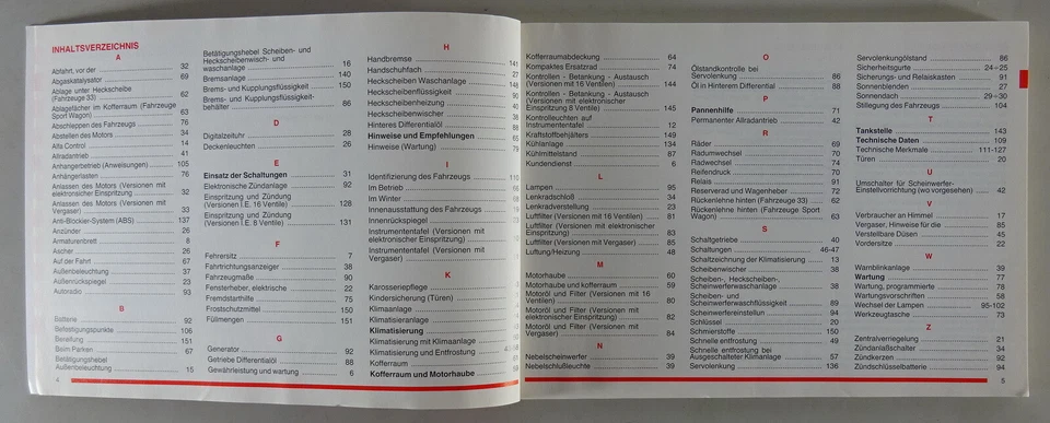 Betriebsanleitung / Handbuch Alfa Romeo 33 Sport Wagon Stand 03/1991 Foto 3 de 4