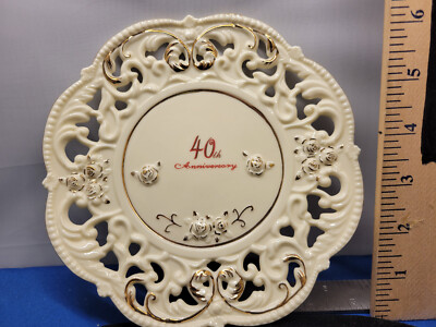 40th Anniversary Commemorative Plate Porcelain White w Red Trim