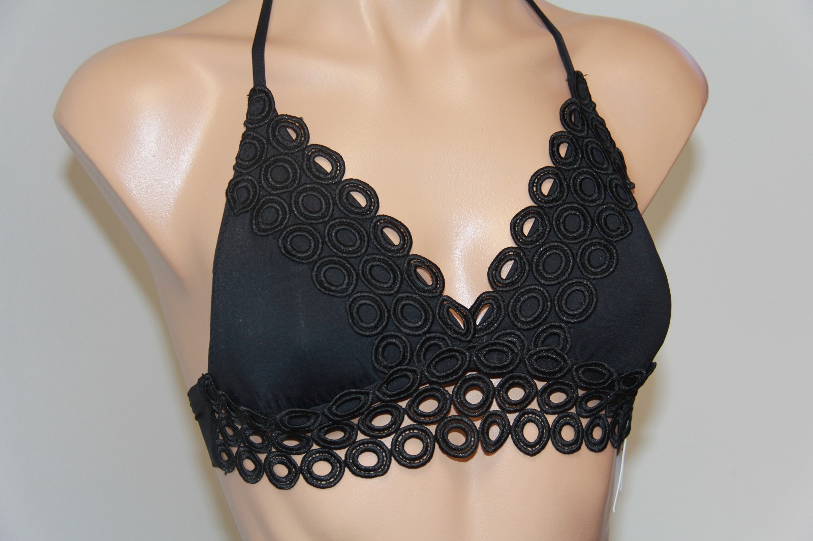 NWT BECCA Swimsuit Bikini Top Bra Size S Black Macrame eBay