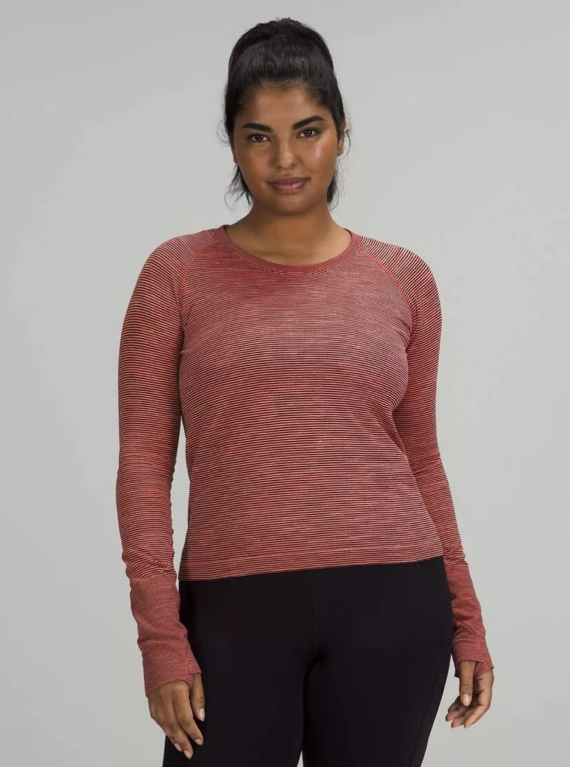 NWT Lululemon Swiftly Tech LS Race Length Raspberry Cream Stripe size 6!!