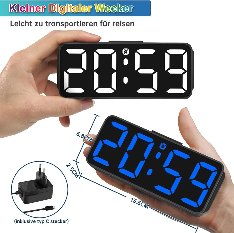 Digital Wecker ohne Ticken mit Snooze Funktion 12/24 Stunden Netzbetrieb C607 - Bild 3 von 4