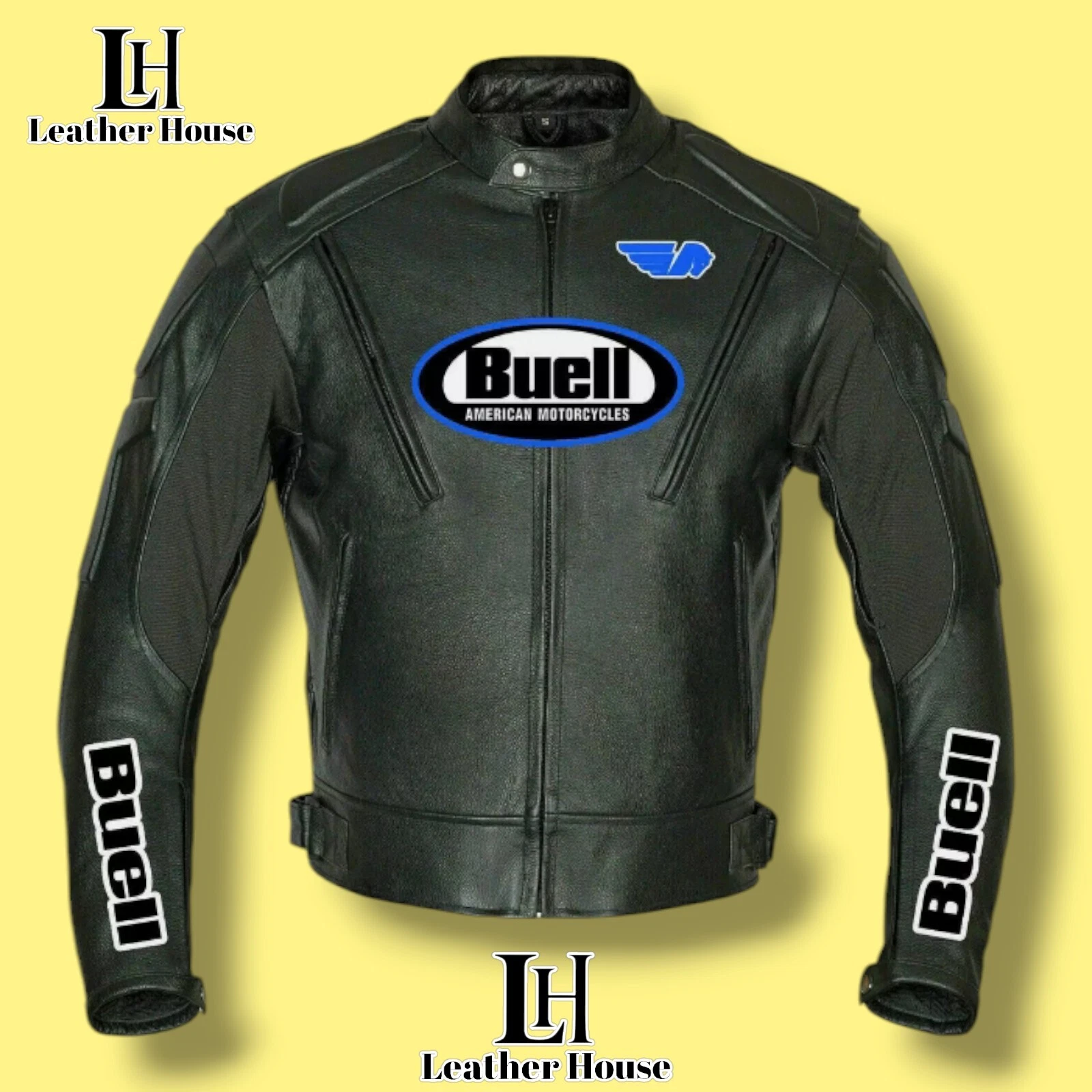 Men BUELL Leather Jacket Vintage Racing Jacket Buell Motorcycle Biker Jacket
