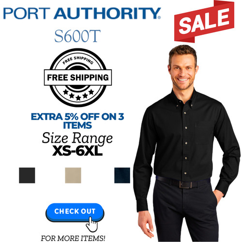 Port Authority S600T Mens Long Sleeve Button Down Twill Dress With Pocket Shirt