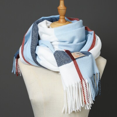 Schal himmelblau weiß Kaschmir Stola, Geschenkschal Top Qualität