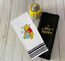 Disney Winnie The Pooh Be Happy Embroidered Kitchen Tea Towels TinksTreasurez 