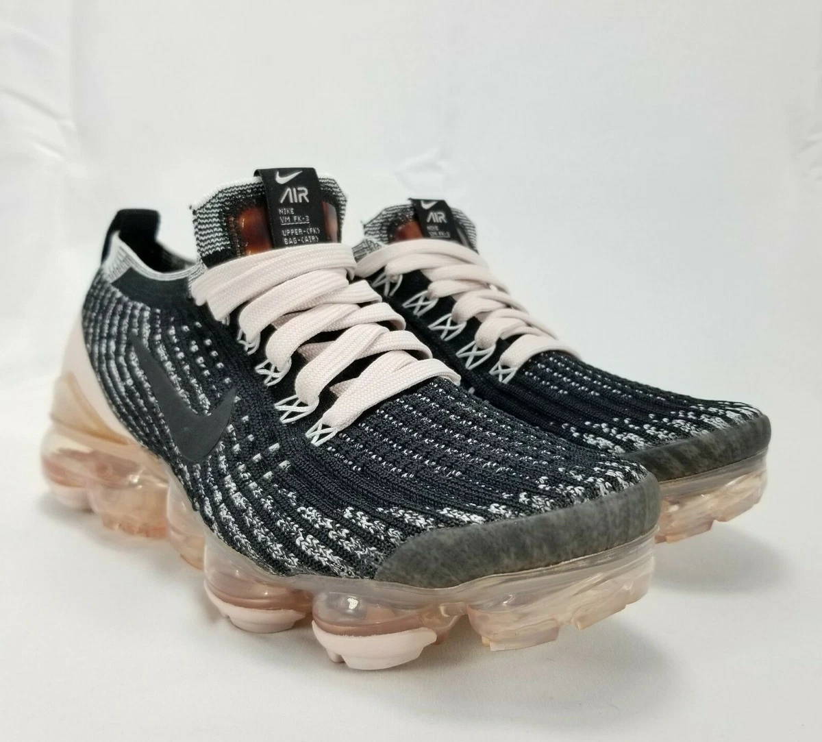Nike Air VaporMax Flyknit 3 Womens Sz 5 Black White Barely Rose