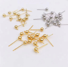 5Pairs Gold filled Earring Post Pin 4mm Ball Closed Ring Ear Stud Finding S11