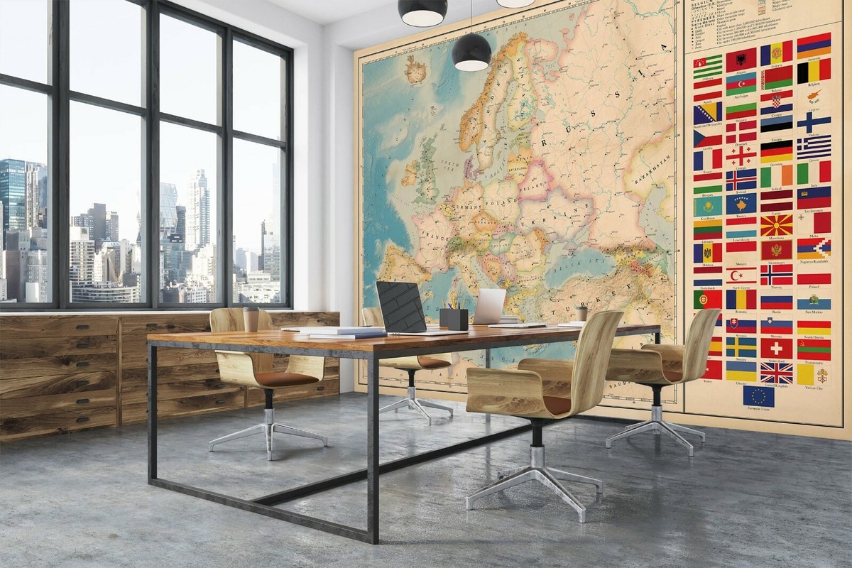 Style Européen 3D Carte Du Monde D'Époque Photo Peintures Murales