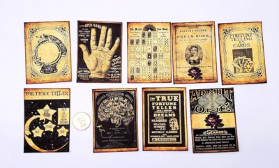 9-Halloween-Fortune Teller-Gypsy-Palmistry-Handmade-Linen Cardstock-Cards