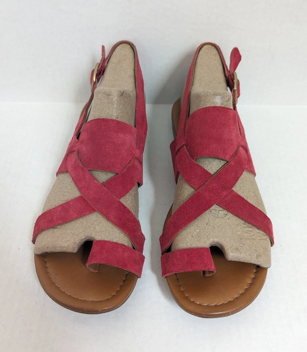Franco Sarto Gia Red Suede Leather Slingback Toe Loop Sandals Size