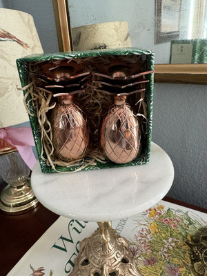 Two Brass Pineapple Shot Glasses 