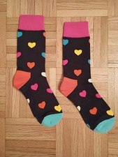 Black  Vibrant Multi Colors Heart Socks Women's Dec 4th is National Sock Day 