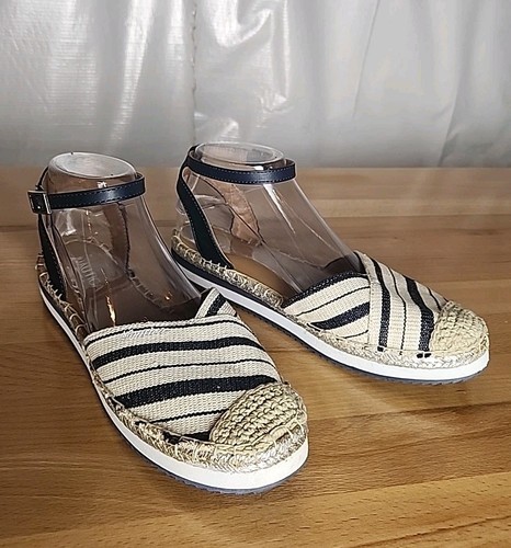 Nautica Nadana Espadrille Sandals Women 8 Navy Stripe Ankle Strap Coastal Preppy