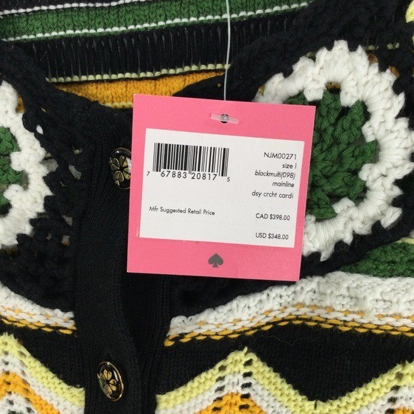 Kate Spade Daisy Black and Yellow Crochet Sweater Cardigan womens size Large NWT image 5