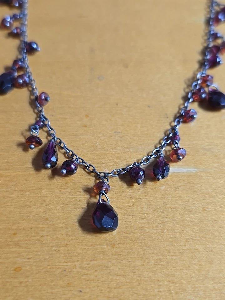 Collar de plata esterlina oxidada granate facetado lágrima SILPADA 19 pulgadas de largo Foto 3 de 4
