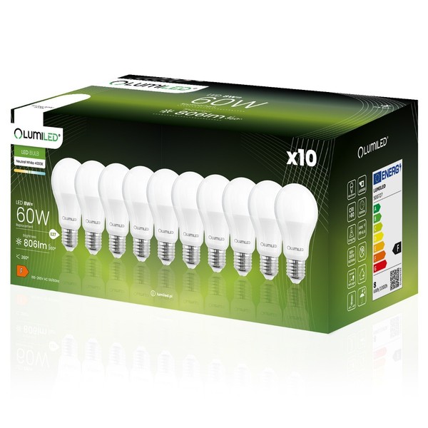10X Led-Lampe E27 A60 8W = 60W 806Lm 4000K Neutralleiter 260° Lumiled-image