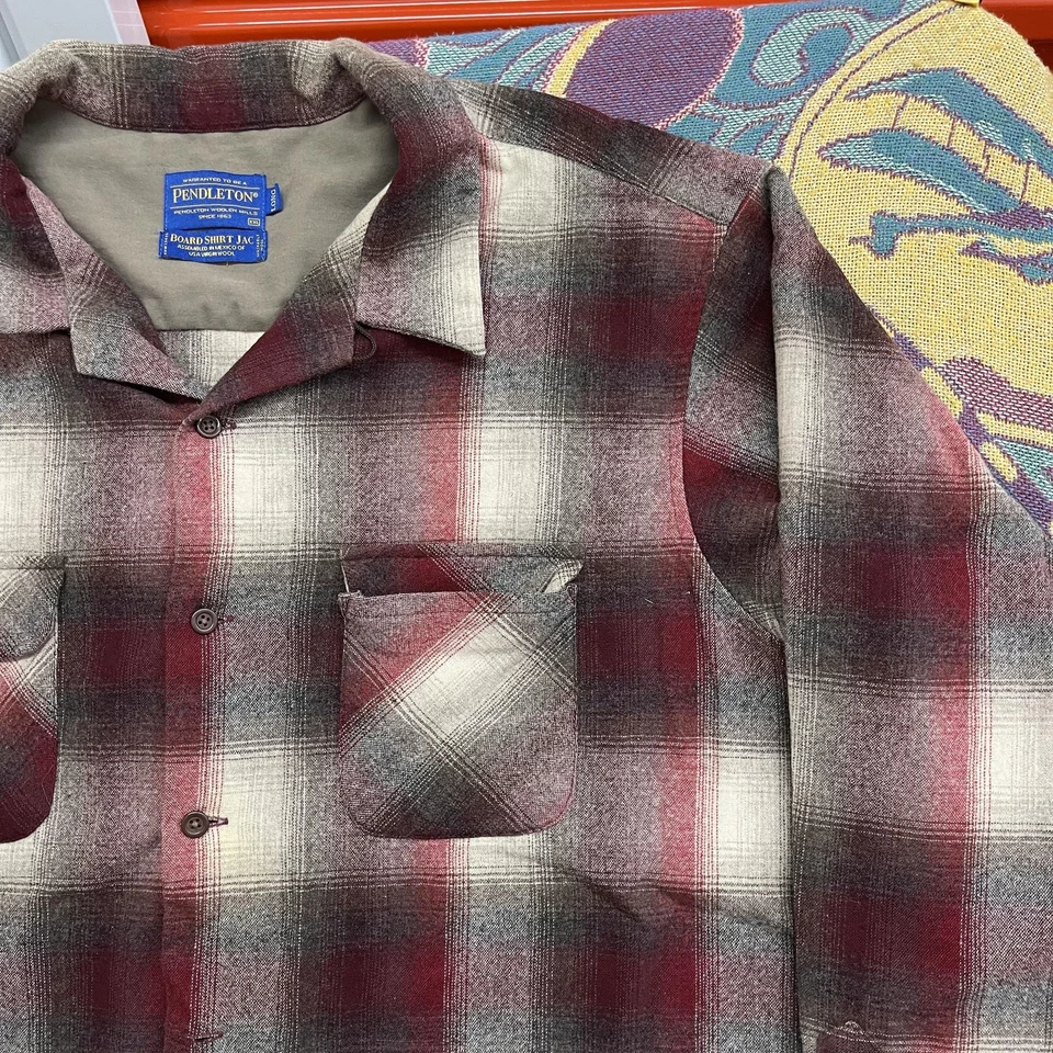 Pendleton Board Shirt Jac Jacket Mens 2XL Long Gray Plaid Wool Button Front - Image 4 of 4