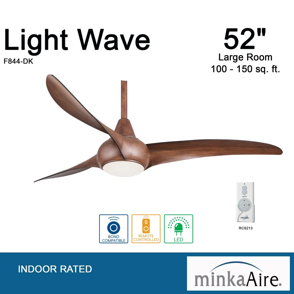 Minka Aire Light Wave 52" Ceiling Fan - Distressed Koa 3-Blade Remote Control - Image 4 of 4