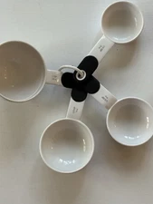 White Plastic Measuring Cup Set of 4, Nesting, Markings, 1 Cup to 1/4 Cup