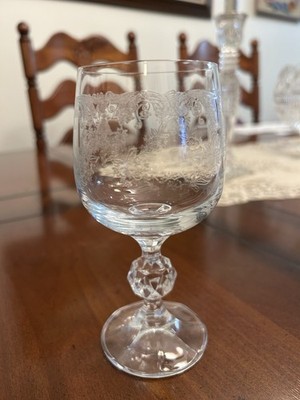 3 Vintage Bohemia Crystal Crystalex Queen's Lace Wine Glasses Clear Etched