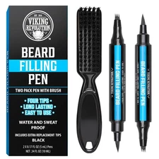 Viking Revolution Beard Pen (2 Pack) - Black Beard Pencil Filler for Men Lapiz P
