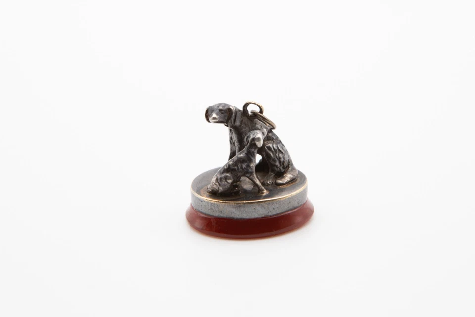 Victorian Fob Seal with Dogs on Carnelian Base with Intaglio Monogram 1880s - Image 3 of 4