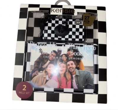 NEW Kensie Disposable Camera + Mini Photo Book Set Black & White Checkerboard 27