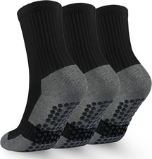 Kids Grip Soccer Socks Boys Basketball Crew Small, 3 Pairs, Black