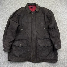 VINTAGE Nautica Genuine Leather Jacket Mens Size 44 Dark Brown Barn Coat