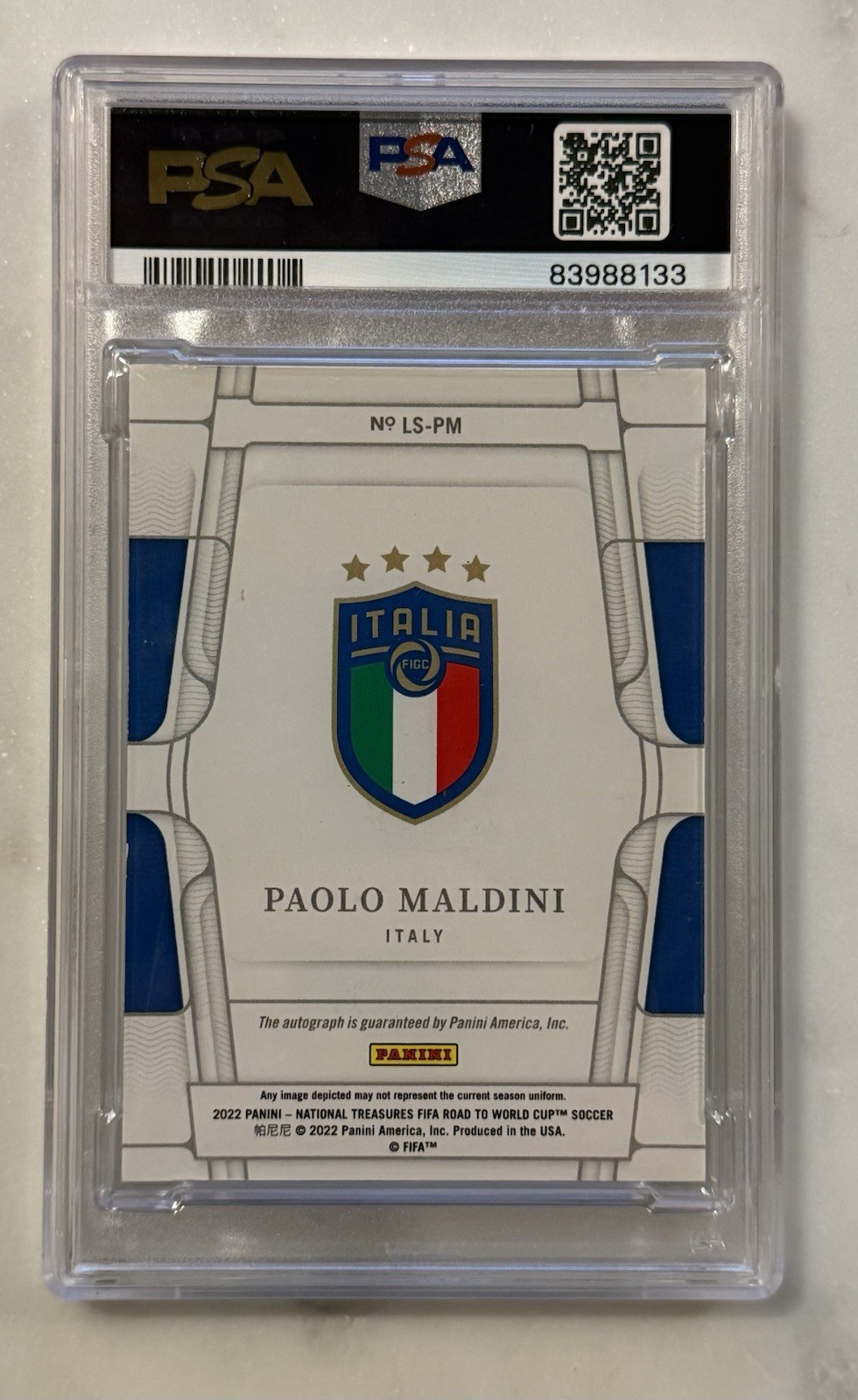 2022 NT Paolo Maldini Legendary Signatures Sapphire Auto /49 PSA 8 AUTO 10 view 2